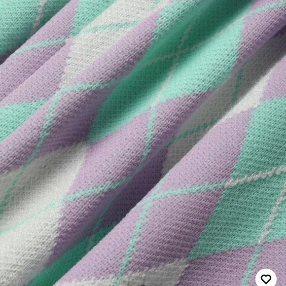 Cider Argyle Crop Lightweight Knit Cardigan Sweater Pastel - Picture 2 of 3